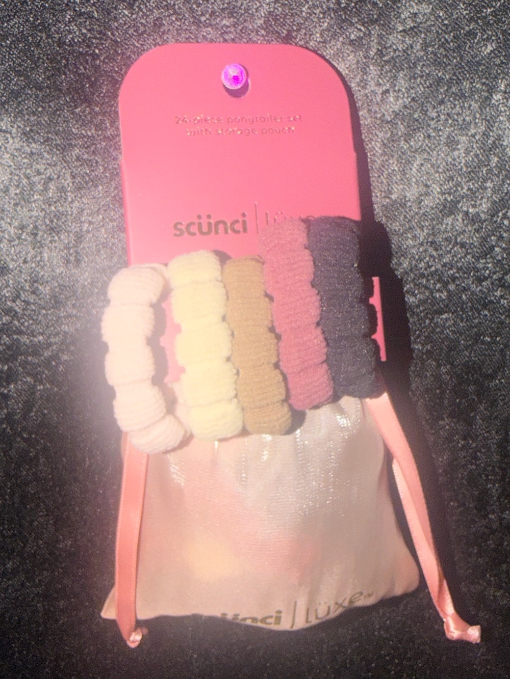 Scunci Luxe Pink, Cream, Tan, Brown & Black Scrunchie Set with Pouch